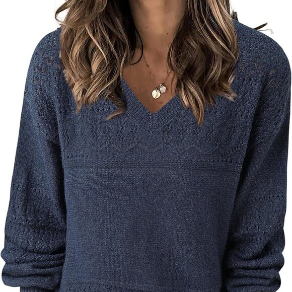 Womens Pullover Sweaters 2025 Casual Long Sleeve V Neck Lightweight Loose Knit T - Picture 1 of 5
